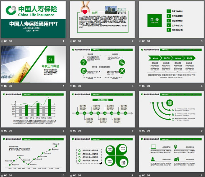 绿色大气的中国人寿保险公司通用PPT模板