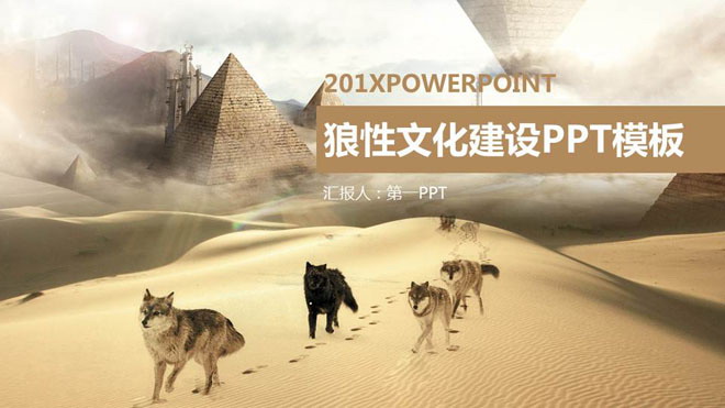 沙漠狼群背景的狼性公司团队文化PPT模板