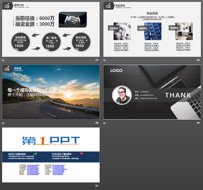 黑色办公场景背景的商业融资计划书PPT模板