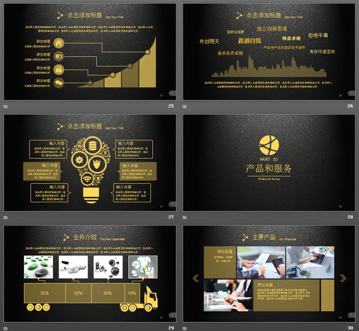 黑金配色磨砂底图的公司简介企业宣传PPT模板