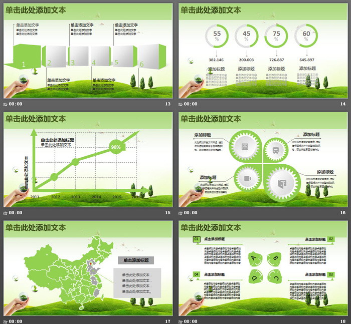 绿树草地背景的保护环境PPT模板