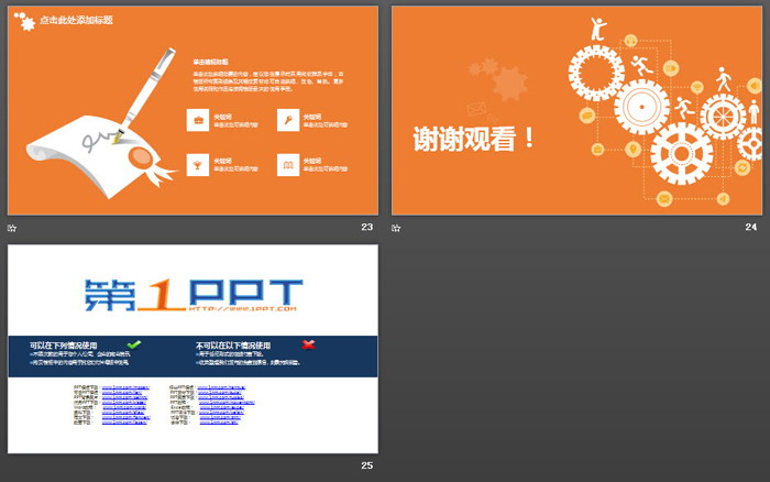 橙色底色白色齿轮背景的工作总结汇报PPT模板