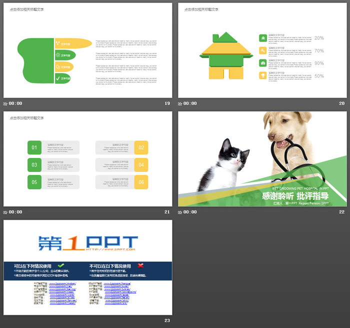 小狗小猫背景的宠物PPT模板