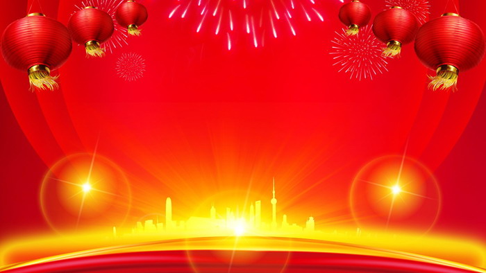 四张灯笼大鼓新年PPT背景图片