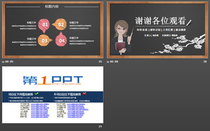 黑板粉笔手绘个人工作总结PPT模板
