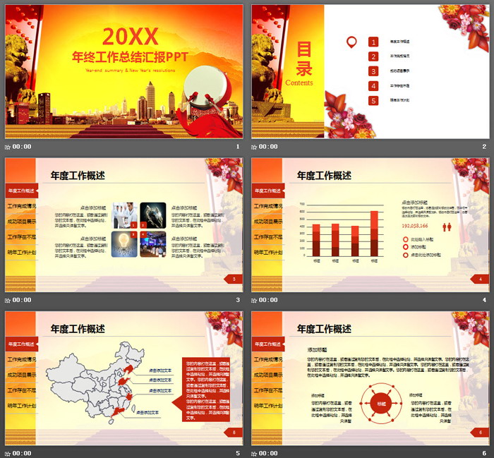 喜庆开门红设计的房地产工作总结汇报PPT模板