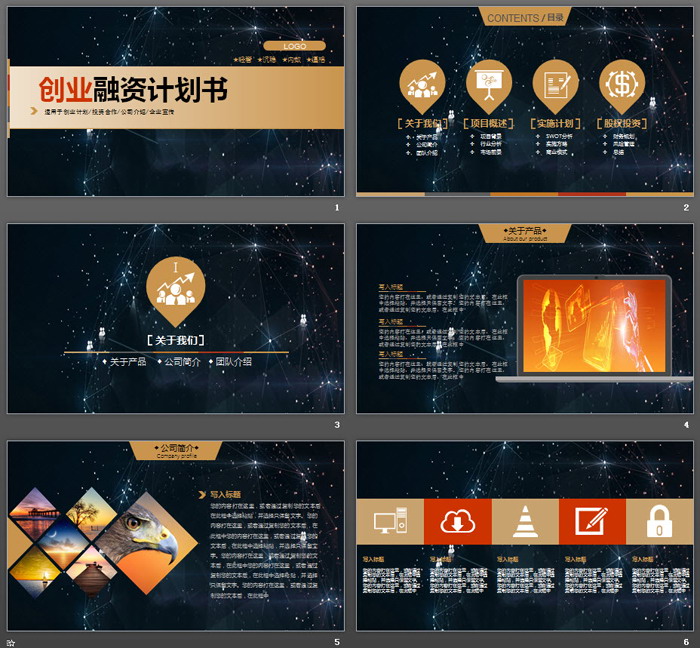 星空背景的创业融资计划书PPT模板