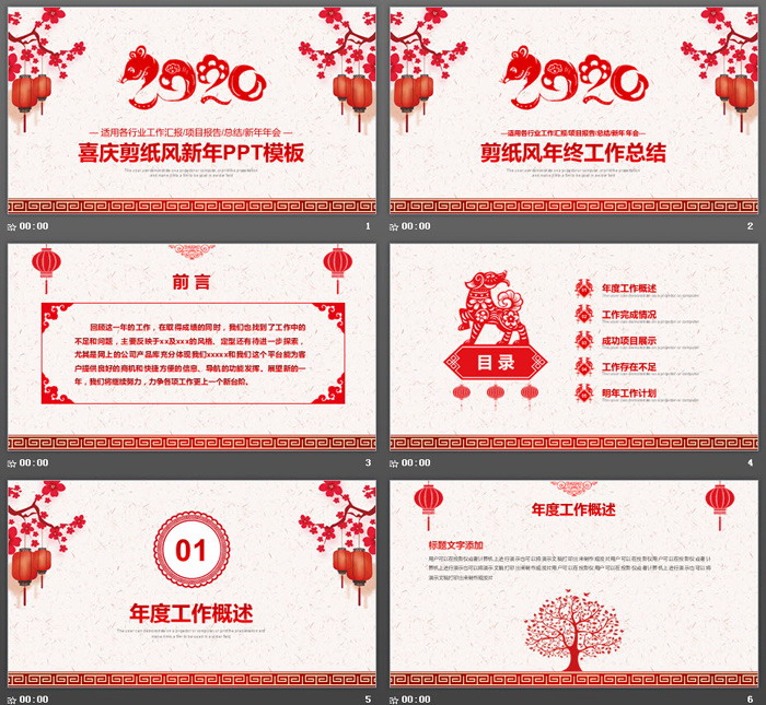 剪纸风格的2020鼠年PPT模板