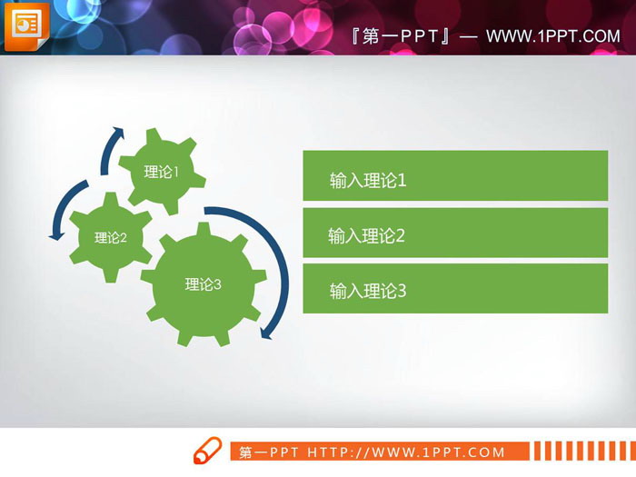 三张绿色齿轮联动关系PPT图表