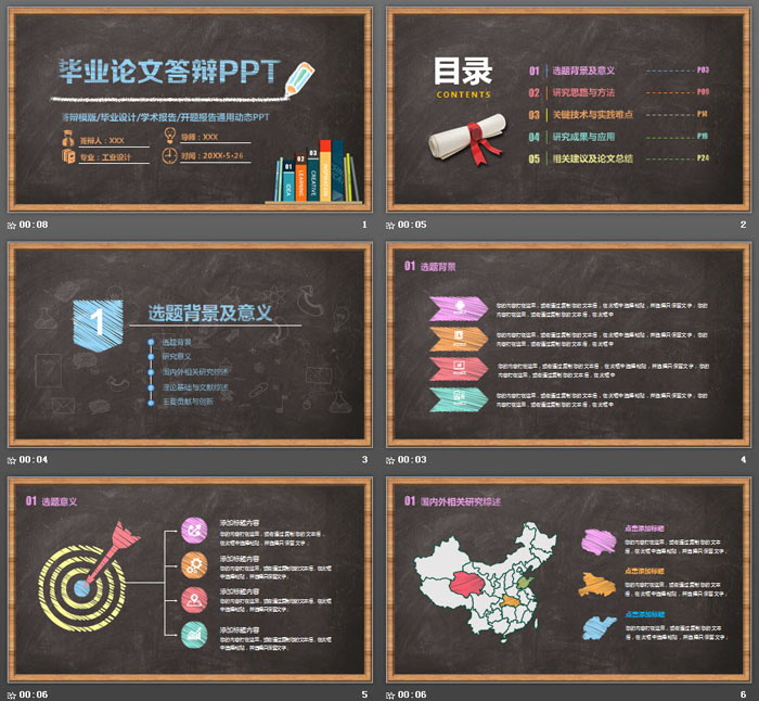 黑板粉笔手绘风格毕业答辩PPT模板
