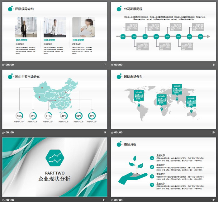 绿色优美线条背景商业计划书PPT模板
