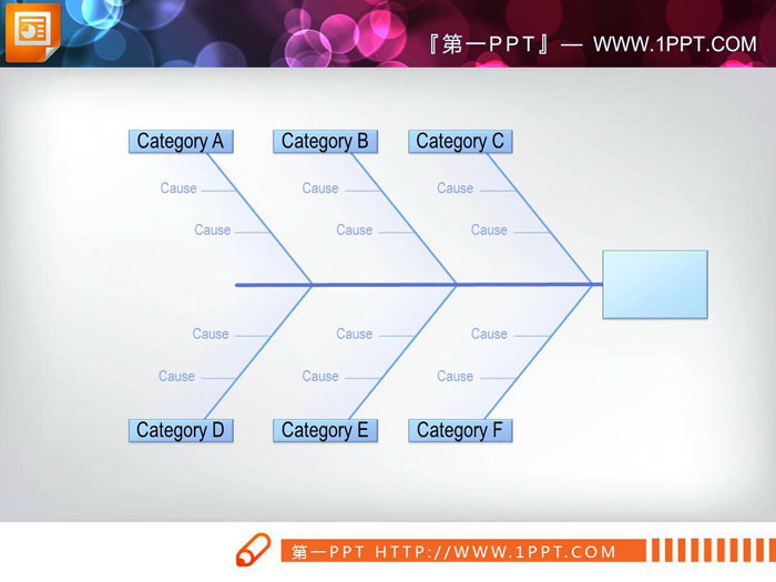 蓝色细线PPT鱼骨图