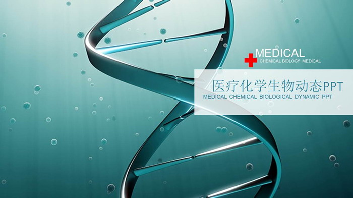 DNA链条背景的生物化学PPT模板