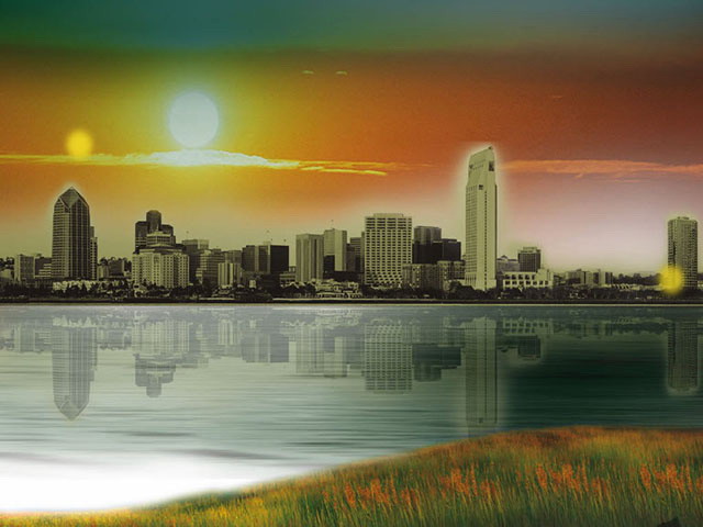 朝阳下的城市PPT模板下载