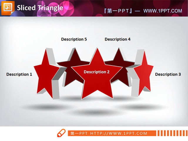 三张循环环绕的3d立体五角星PPT图表素材