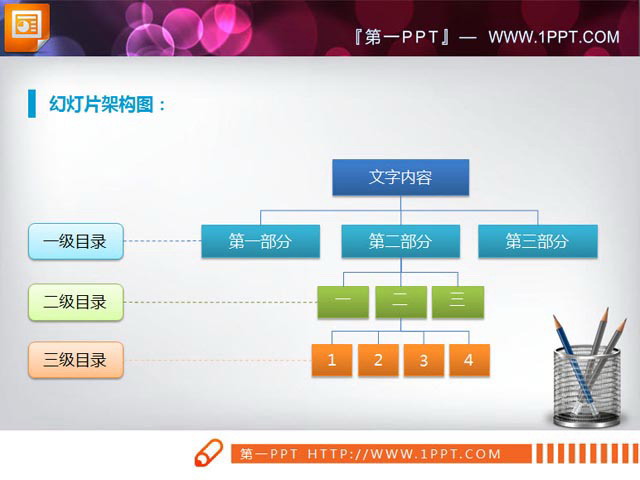 简洁的组织结构图PPT图表素材下载