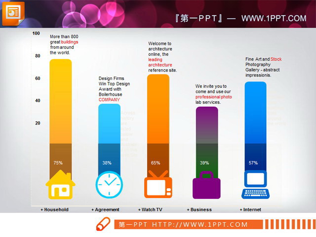 底部图标的PPT柱状图图表素材