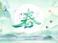 淡绿柳枝燕子背景图片的春季PPT模板免费下载