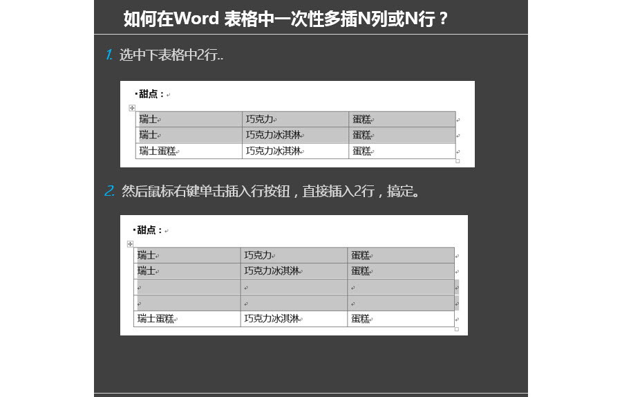 如何在文档页面快速插入N列或N行？