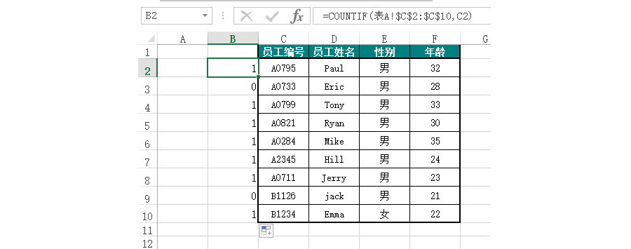 Excel如何批量匹配两张不同表格数据？（Countif 函数法）